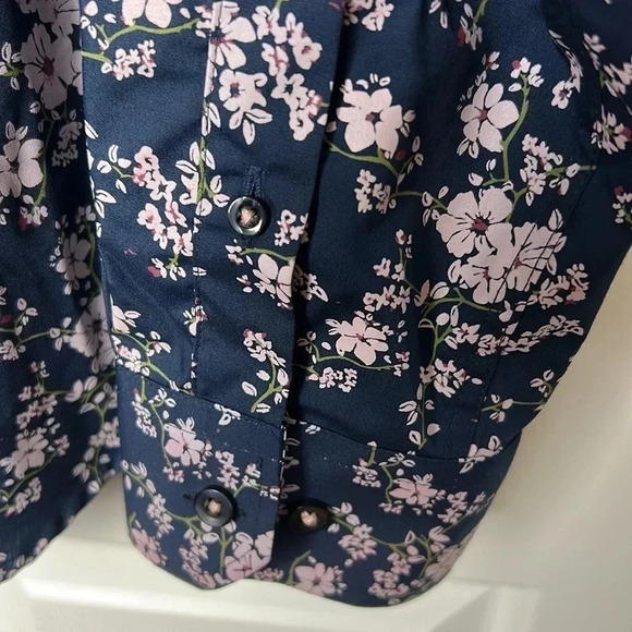 AKA SLIM FIT BLUE LONG SLEEVE SHIRT WITH  FLORAL PINK DESIGN . 100 cotton - Picture 7 of 10